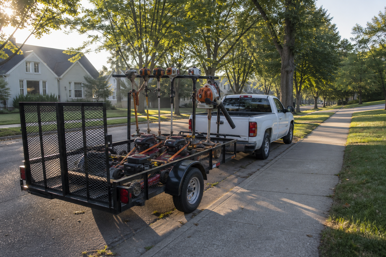 Clean Cut Lawn Care equipment trailer on a Blue Springs street